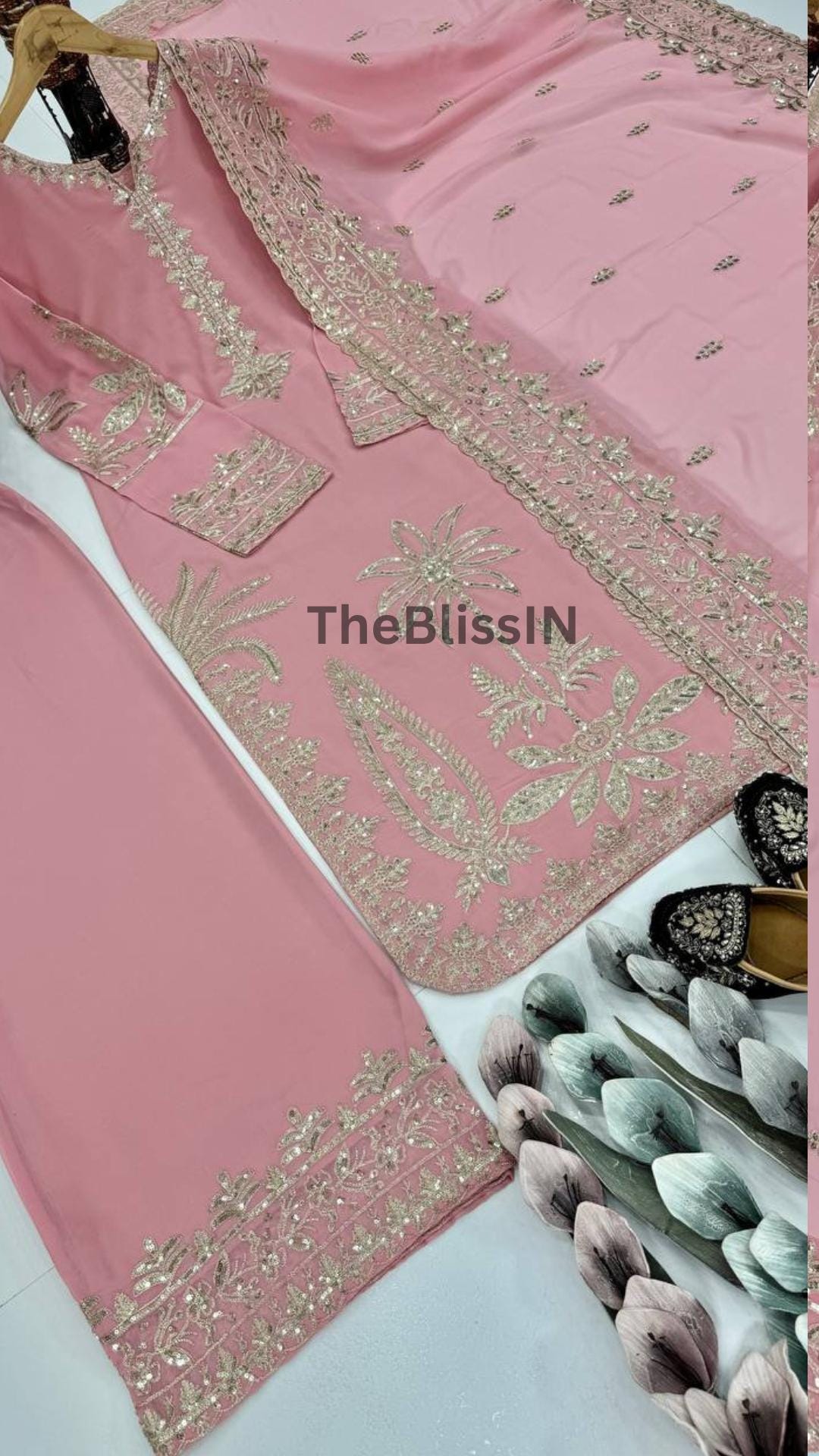 Embroidered Georgette Palazzo Suit Set: Indian Wedding Party Wear