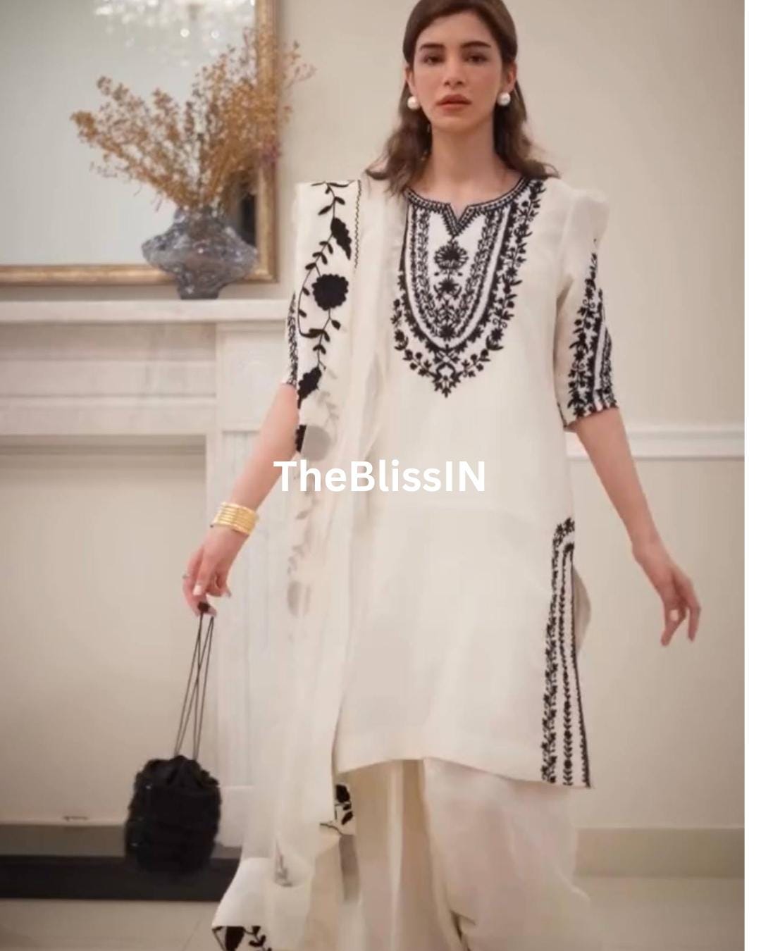 Embroidered Crepe Palazzo Suit Set: Pakistani Designer Party Wear