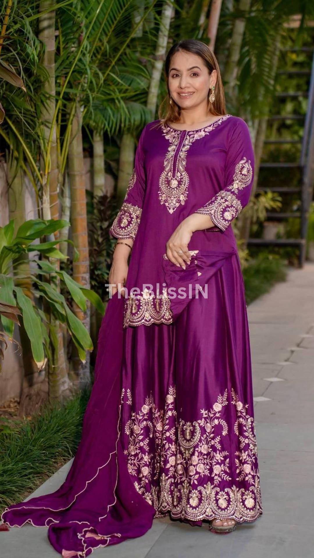 Designer Luxury French Crepe Sharara Suit Set with Embroidered Dupatta for Womens Wear