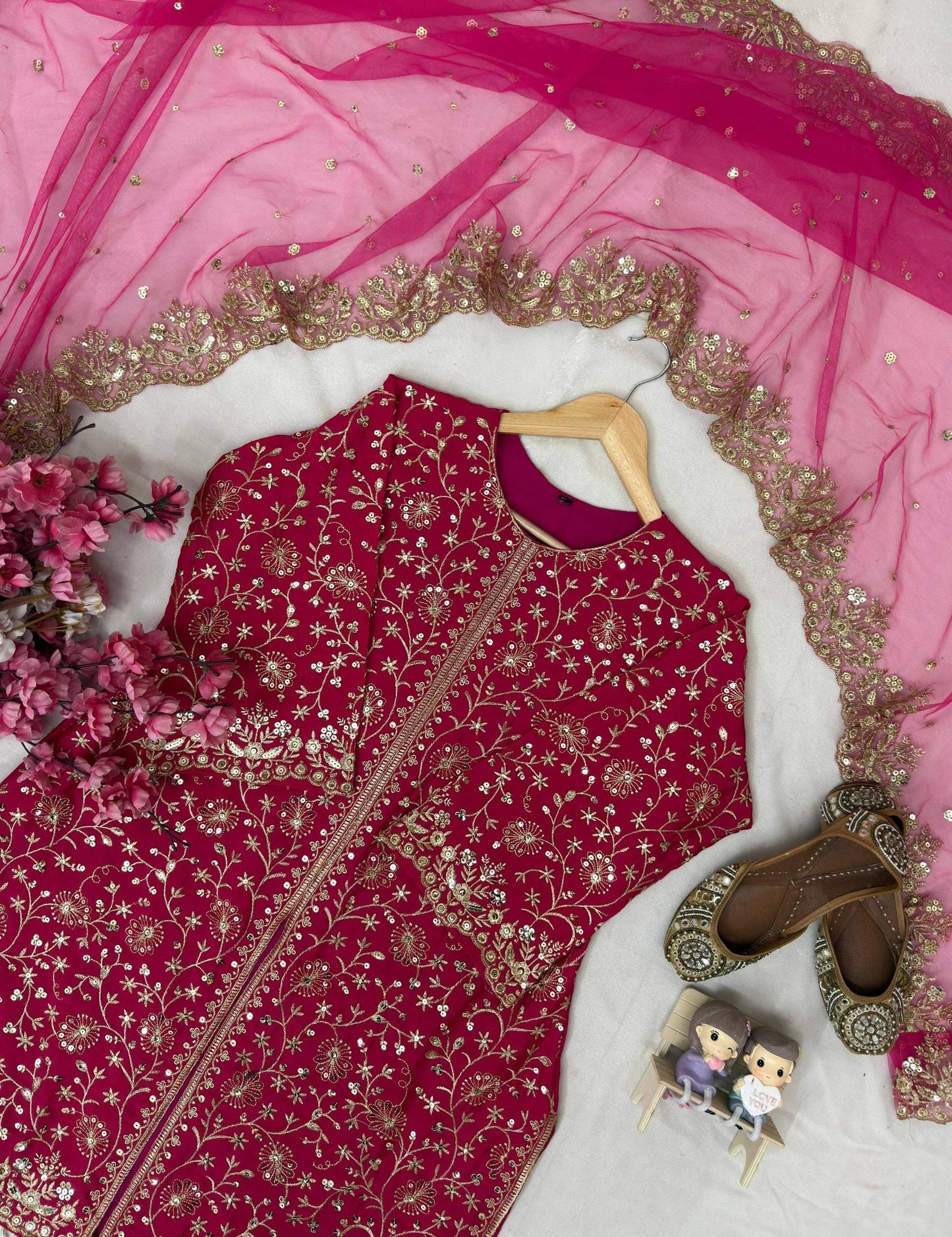 Fancy Hot Pink Punjabi Kurta & Kurtis Palazzo Set For Women - Indian Wedding Outfit