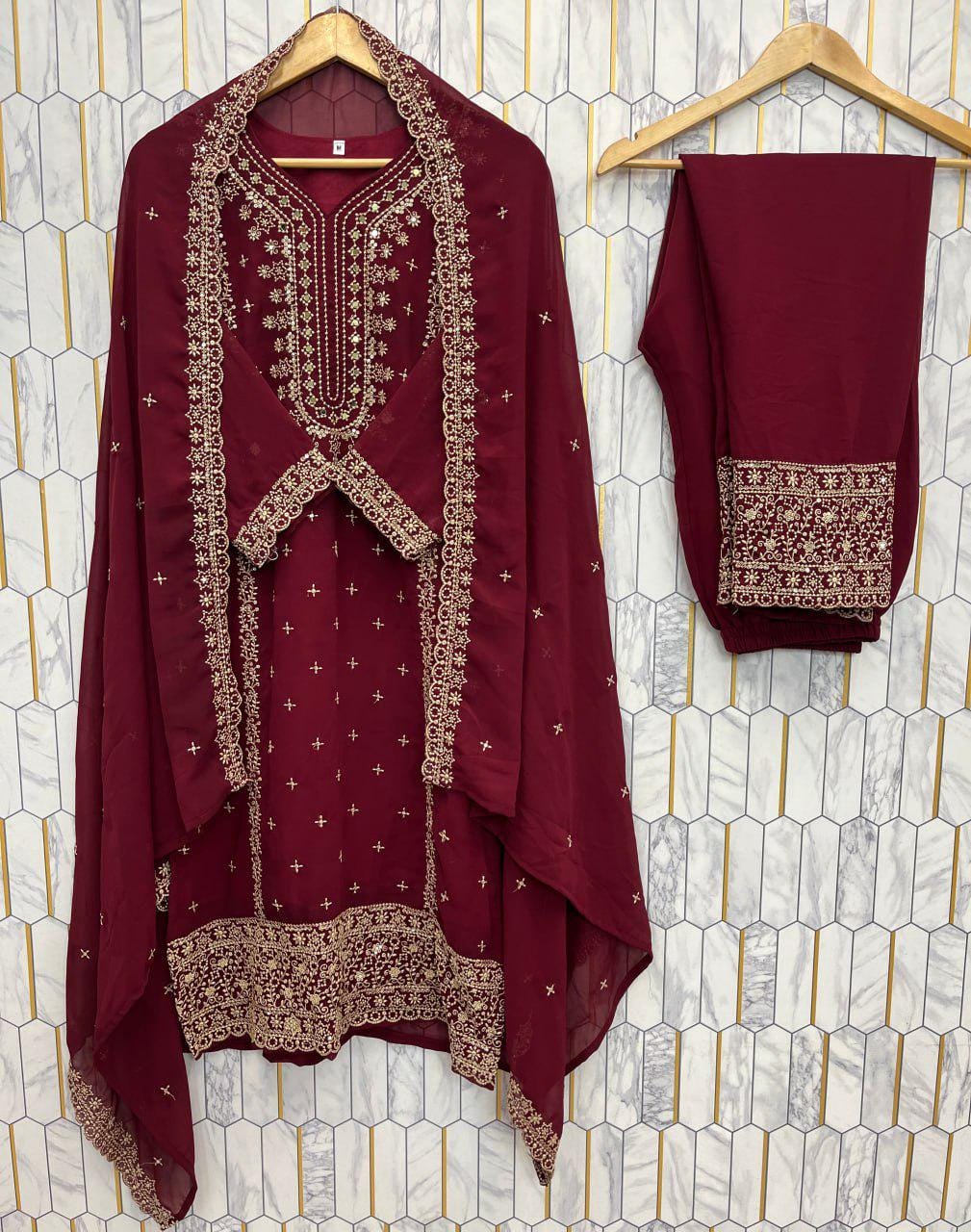 Festival Wear Maroon Indian Salwar kameez - Pakistani Wedding Wear
