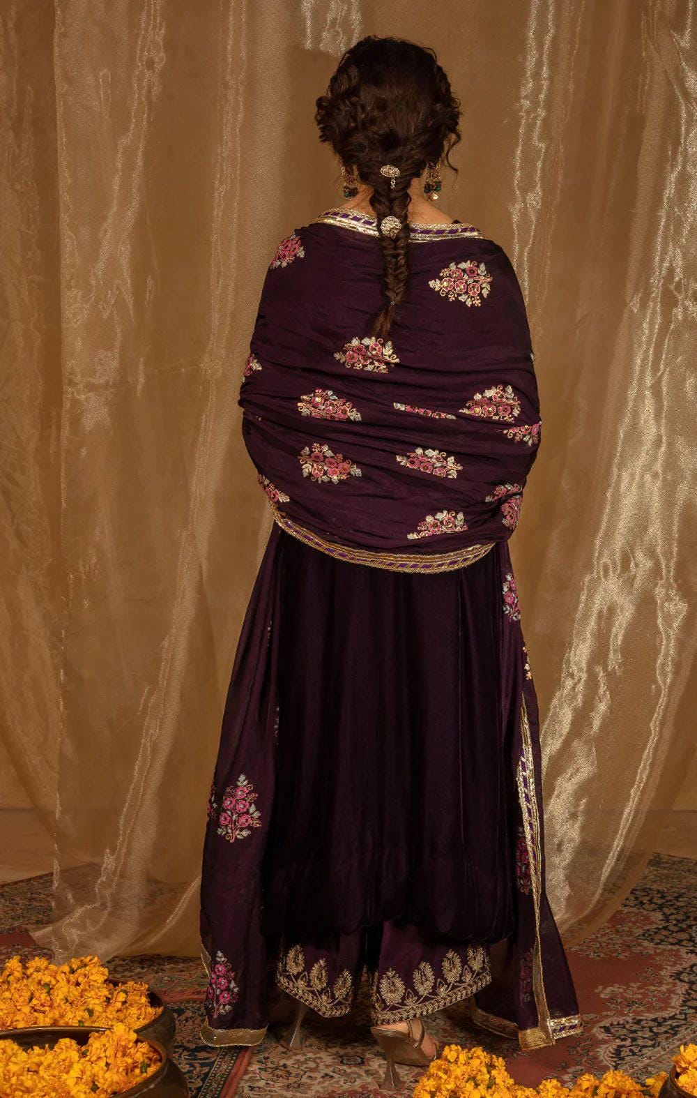 Velvet Kurta Palazzo Suit Set Heavy Sequin Embroidery Pakistani Wedding Outfit