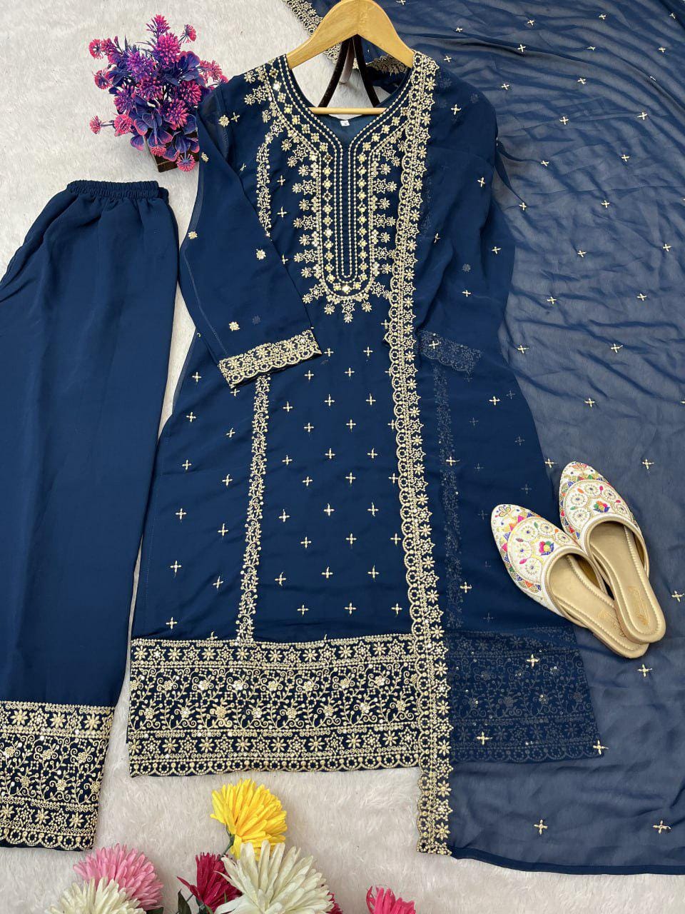 Dark Blue Ready To Wear Pakistani Salwar Kameez For Women's