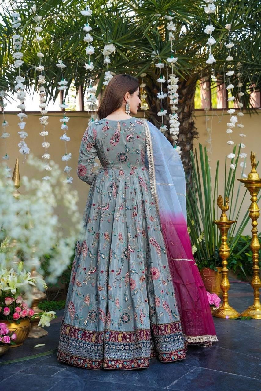 Indian Wedding Gown Pure Soft Organza Silk With Digital Print - Women Fashion Wear