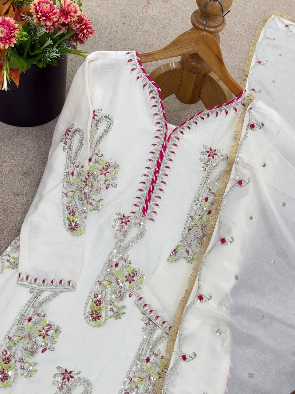 Elegant White kurta & Palazzo Set For Women With Intricate Embroidery - Women's Ethnic Wear