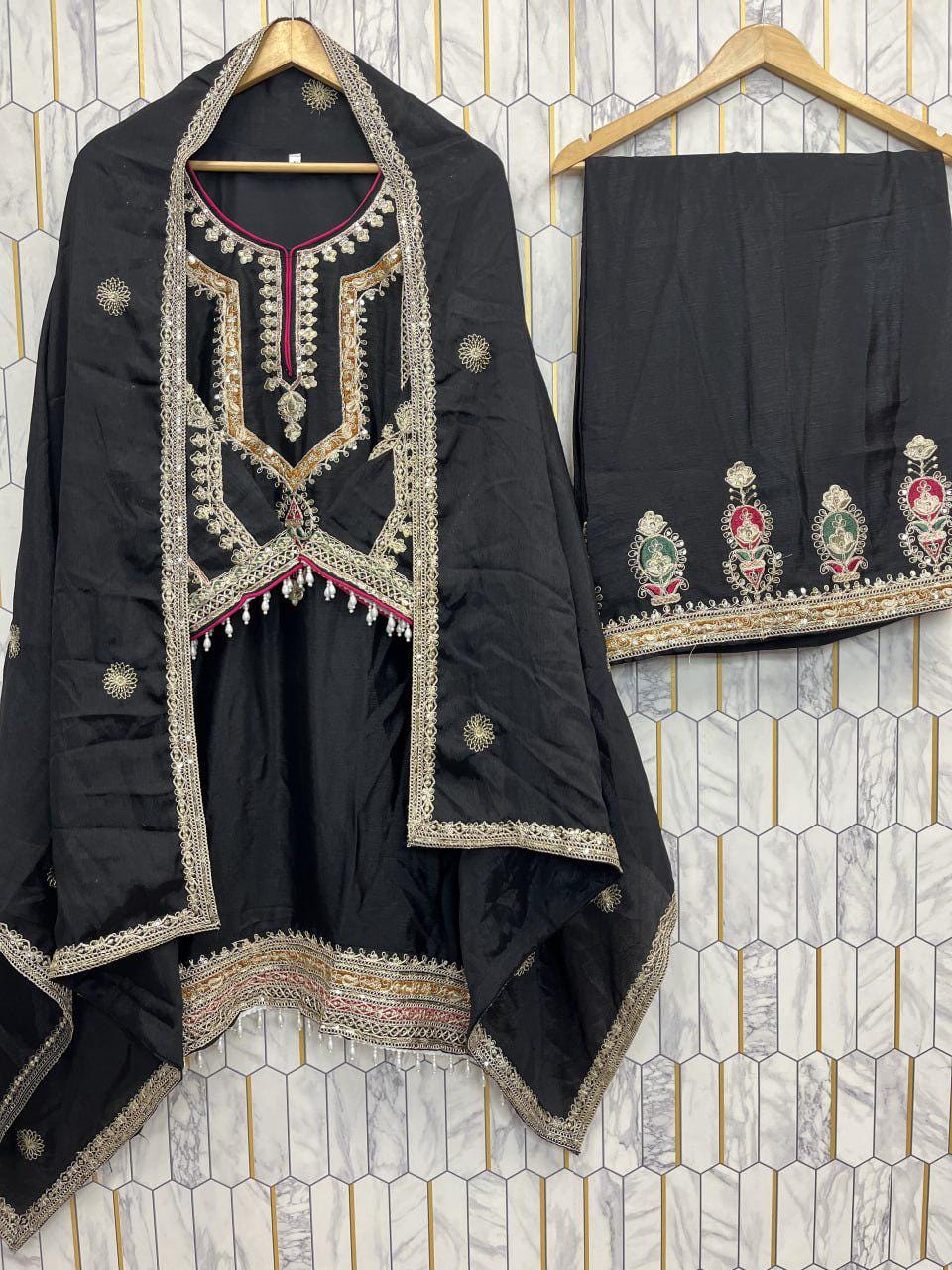 Ethnic Black Kurta Palazzo Set With Dupatta For Women - Gifts For Girls