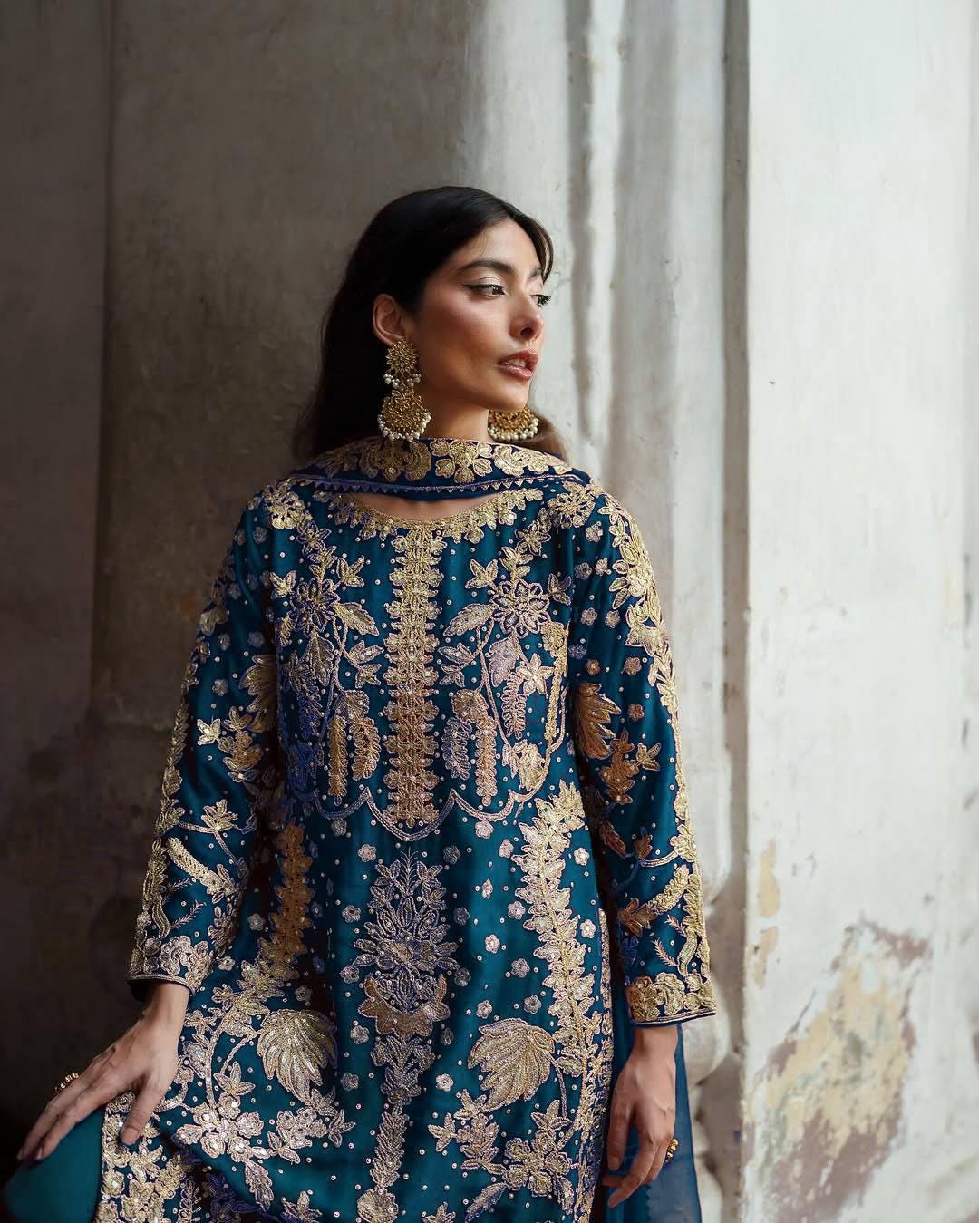 Elegant Blue Faux Georgette Embroidered Sequence Work Suit Set with Dupatta – Fully Stitched