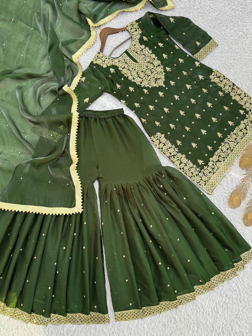 Royal Dark Green Kurta & Palazzo Suit Set For Women - Pakistani Eid Outfit