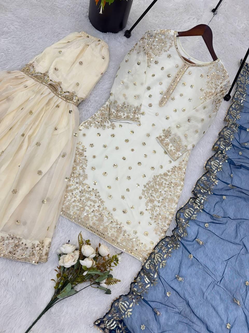 Elegant Ethnic Sharara Suit For Women with Hand Embroidery and Soft Net Dupatta