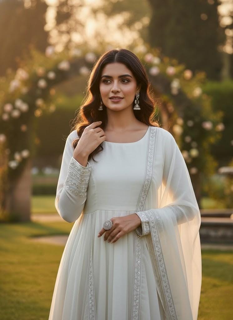 Elegant Embroidery Work With Designer Anarkali Three Piece Set