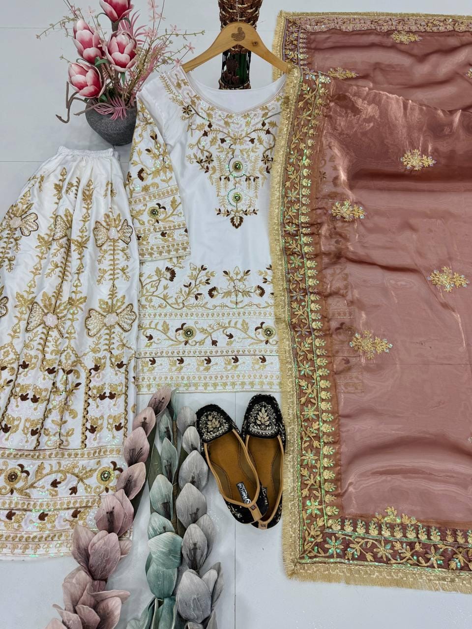 Designer Heavy Embroidered Kurta Palazzo Dupatta Set