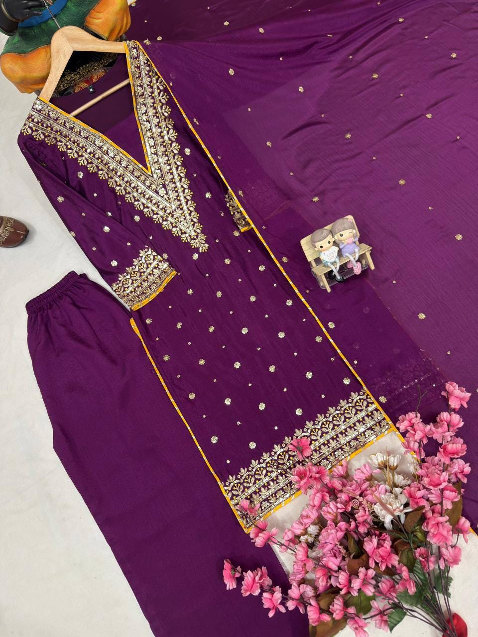 Designer Purple Silk Embroidered Fully Stitched Indian Salwar Suit For Women's
