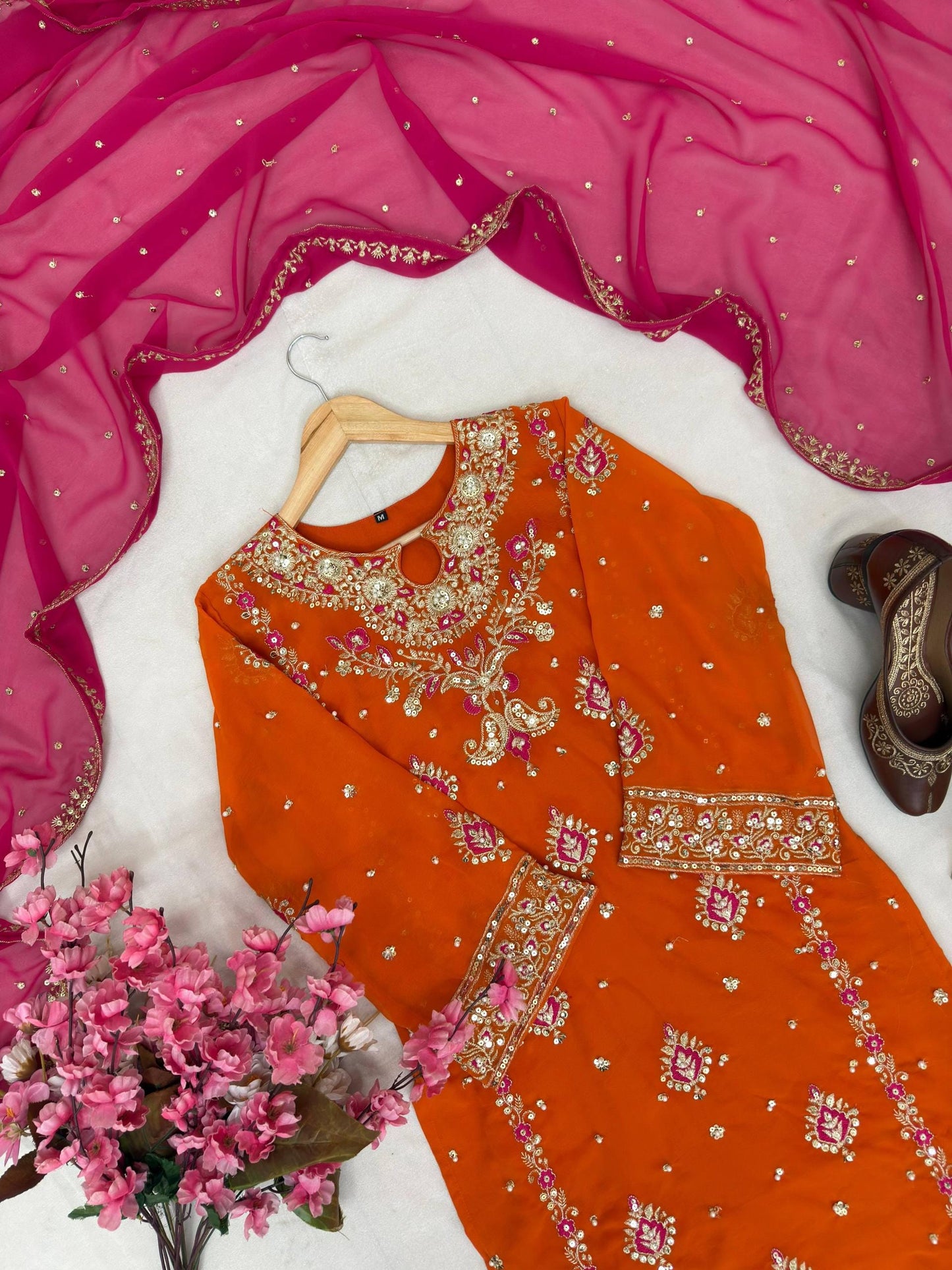Indian Designer Georgette Long Kurta & Palazzo - Pakistani Style Suit