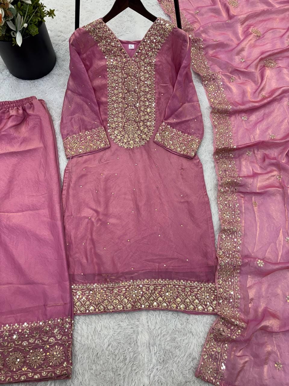 Pakistani designer Pink Bridal Silk with Organza Dupatta