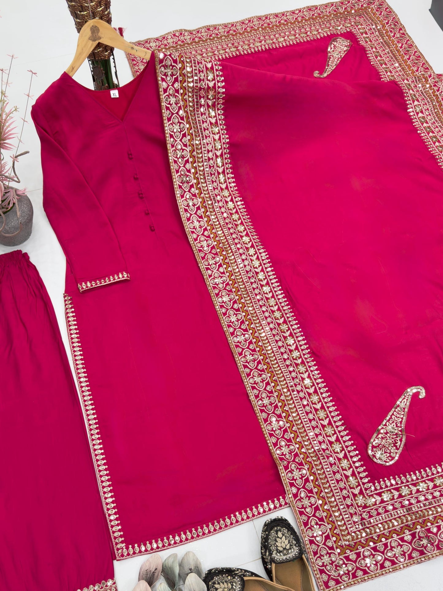 Pink Kurta Salwar Suit Set Silk Ready To Wear M-XXL