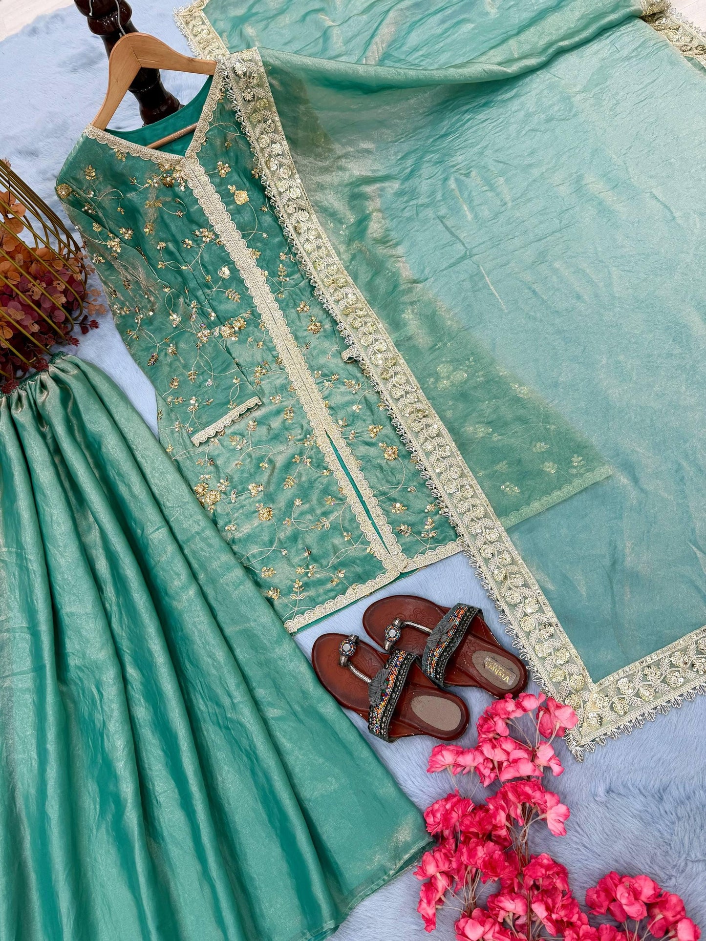 Luxury Mint Green Ethnic Palazzo Suit Set for Wedding & Eid