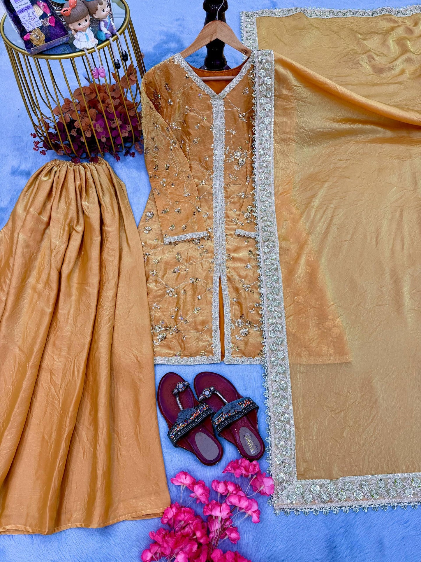 Mustard Traditional Palazzo Suit With Matching Dupatta for Women
