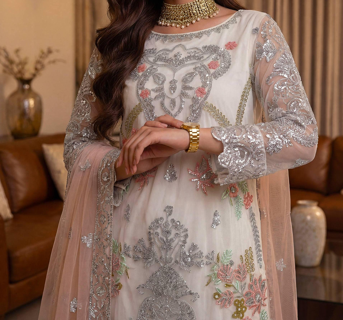 Designer Readymade Pakistani Salwar Kameez with Heavy Net Fabric - Eid Collection , South Asian Pant
