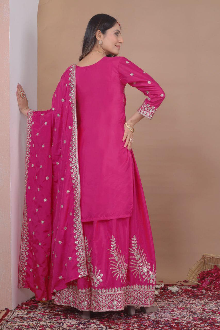 Women's Readymade Pink Georgette Pakistani Palazzo Suit
