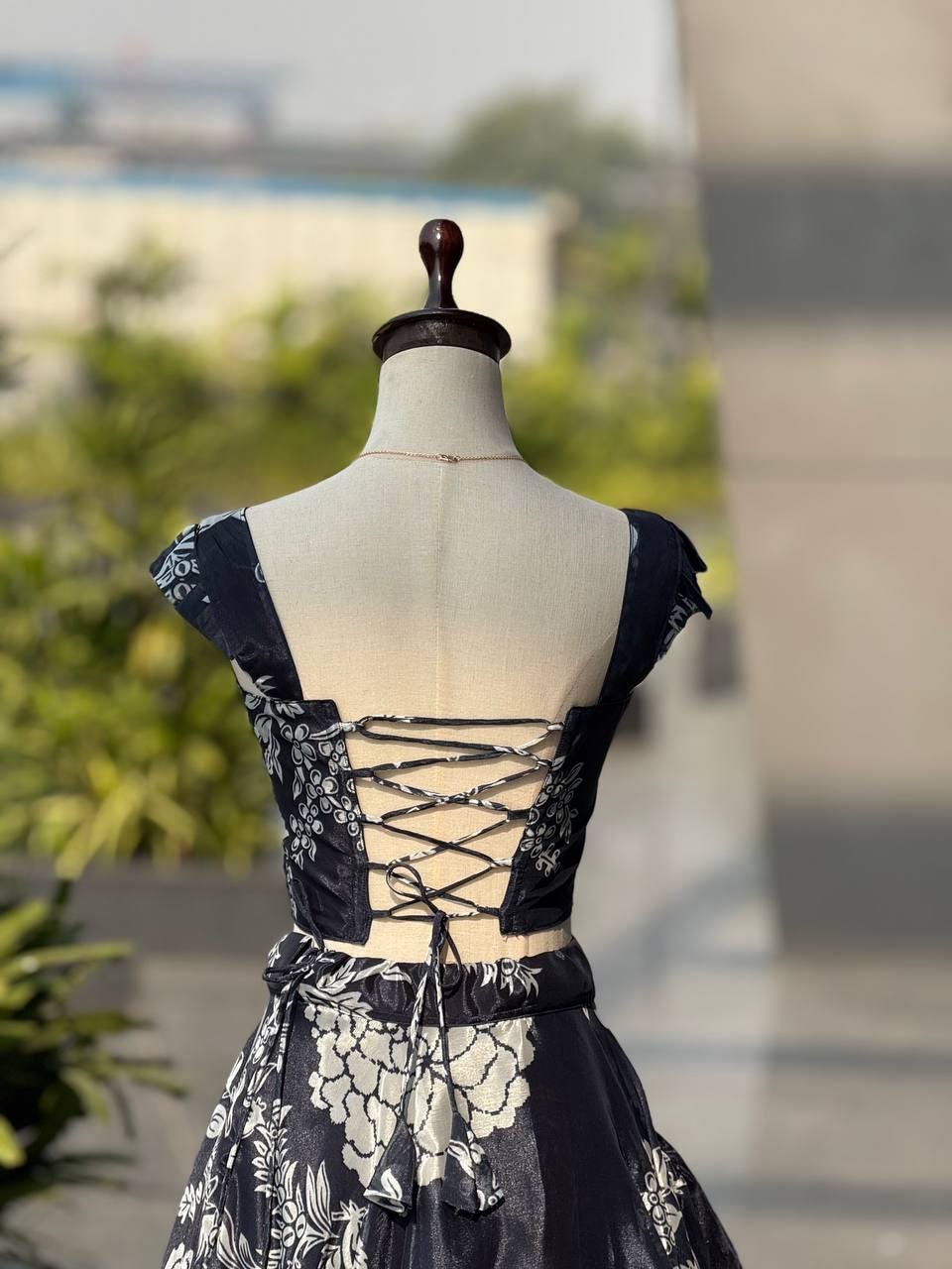 Black Floral Print Organza Lehenga Choli : Designer Party Wear Lehenga