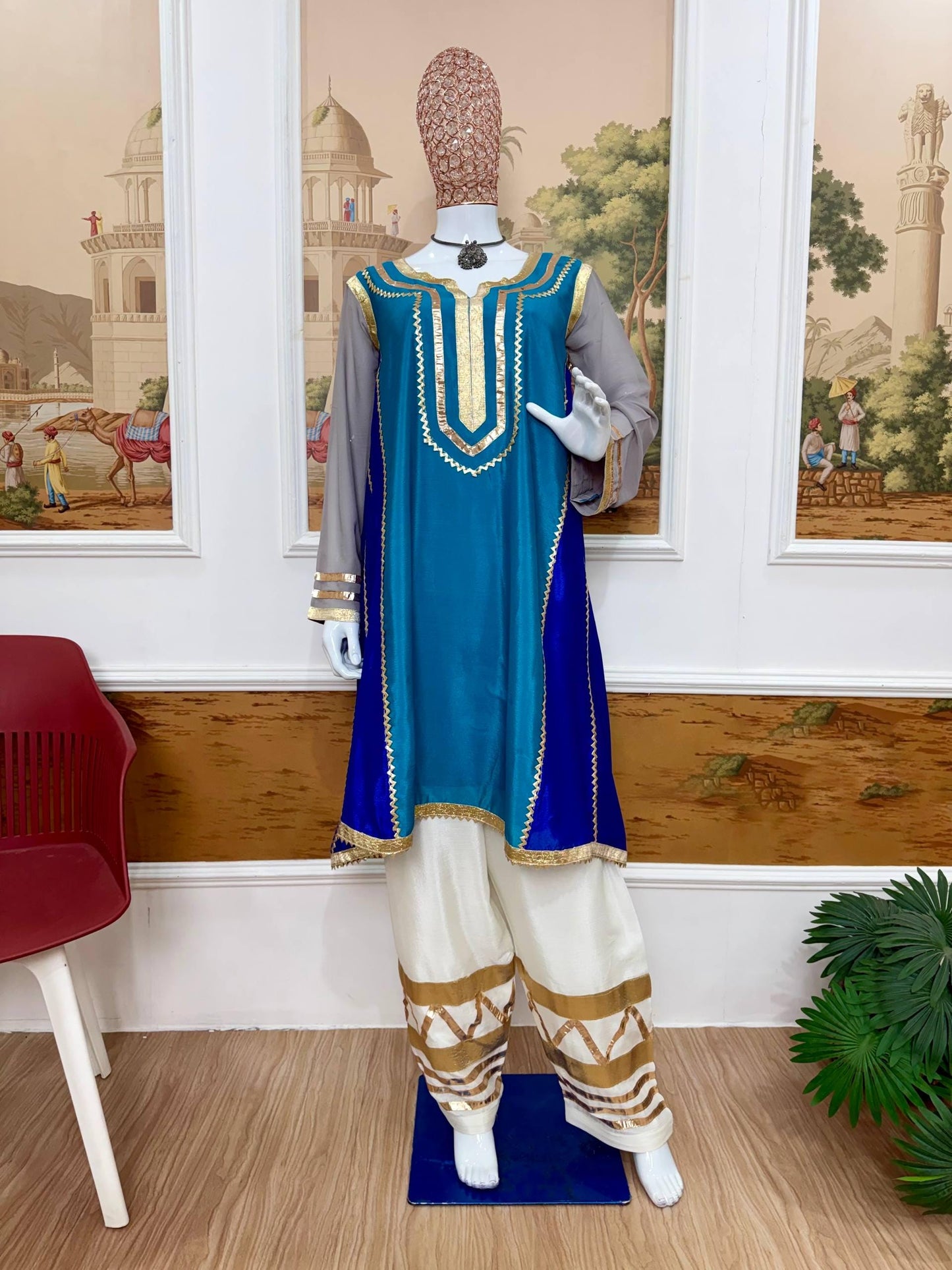 Designer Sky Blue Ethnic two Piece Suit Set , Ready to Wear