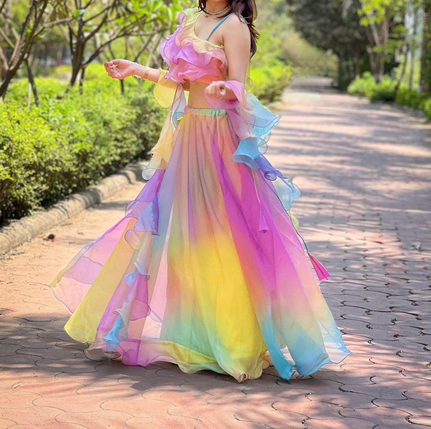 Soft Silk Organza Lehenga Set with Digital Print Blouse & Dupatta : Designer Lehenga Choli for Women
