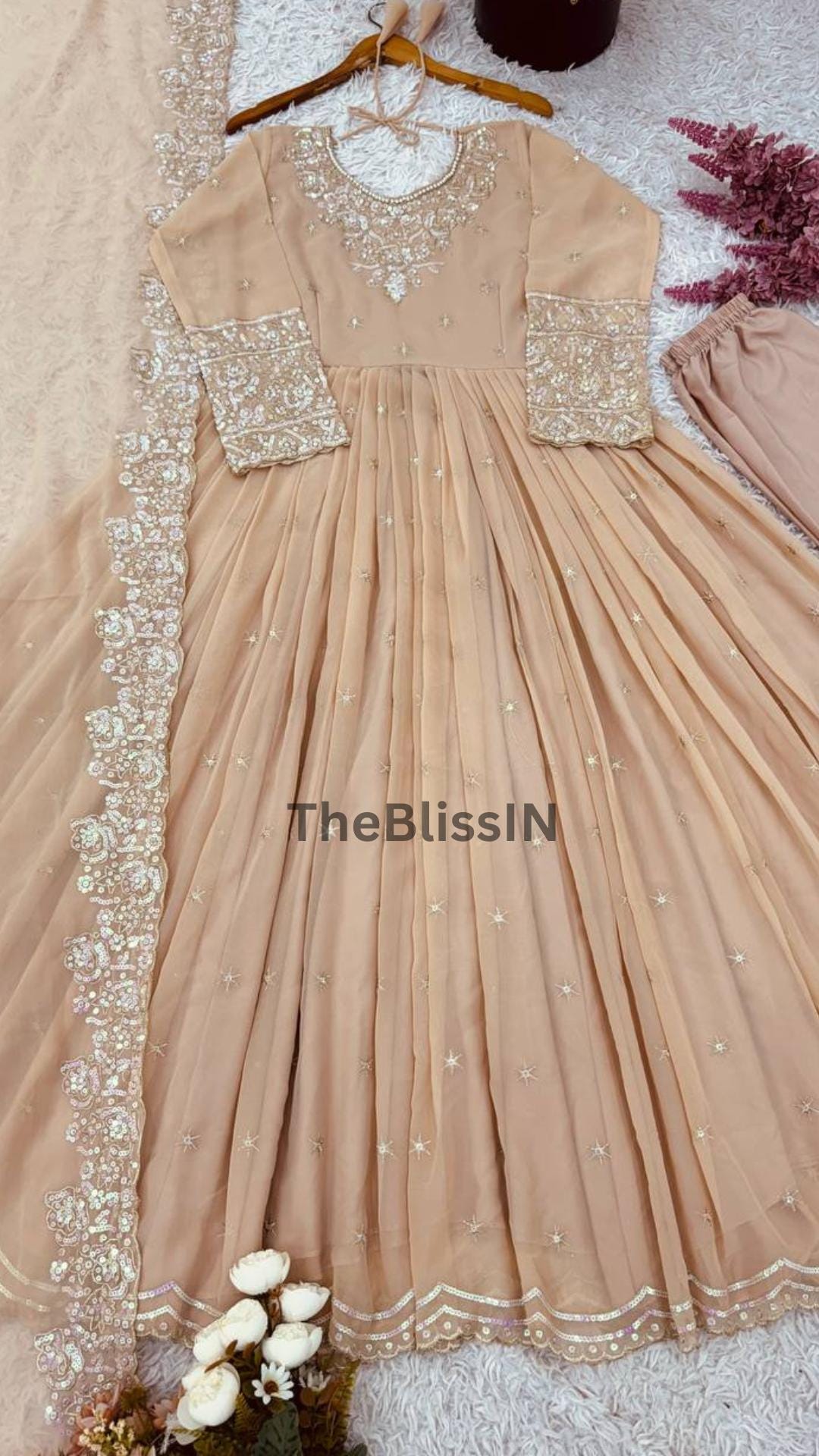 Embroidered Georgette Anarkali Gown Set: Indian Party Wear with Dupatta