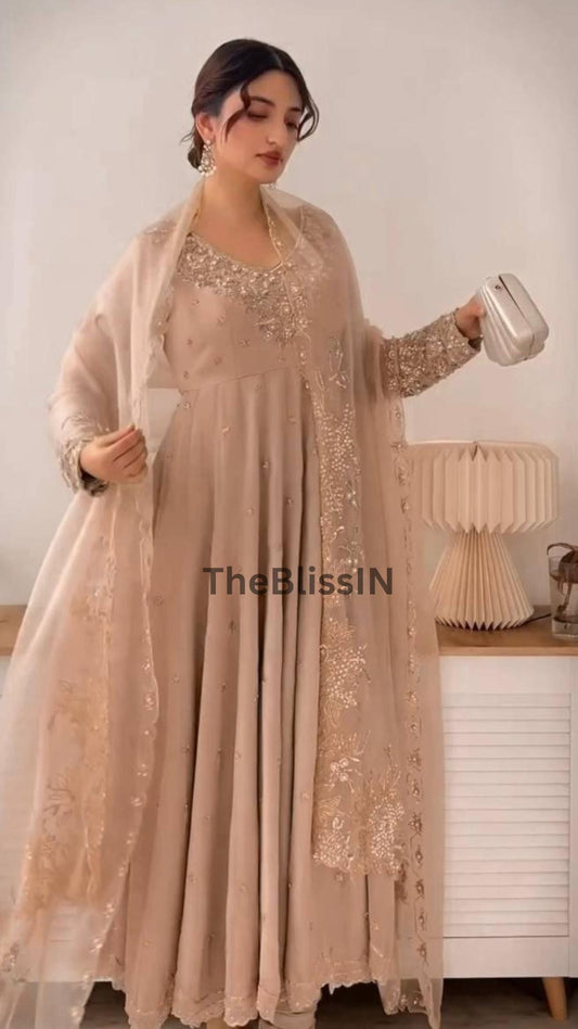 Embroidered Georgette Anarkali Gown Set: Indian Party Wear with Dupatta