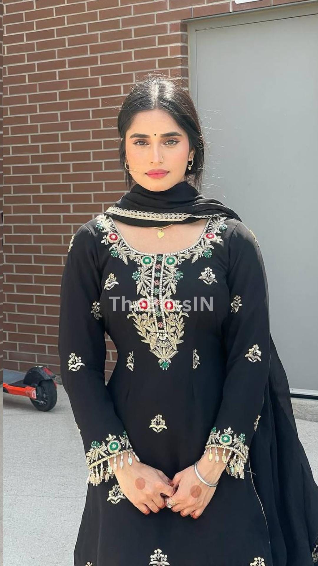 Chinon Silk Black Sharara Suit Set with Sequin Embroidery & Lace Dupatta