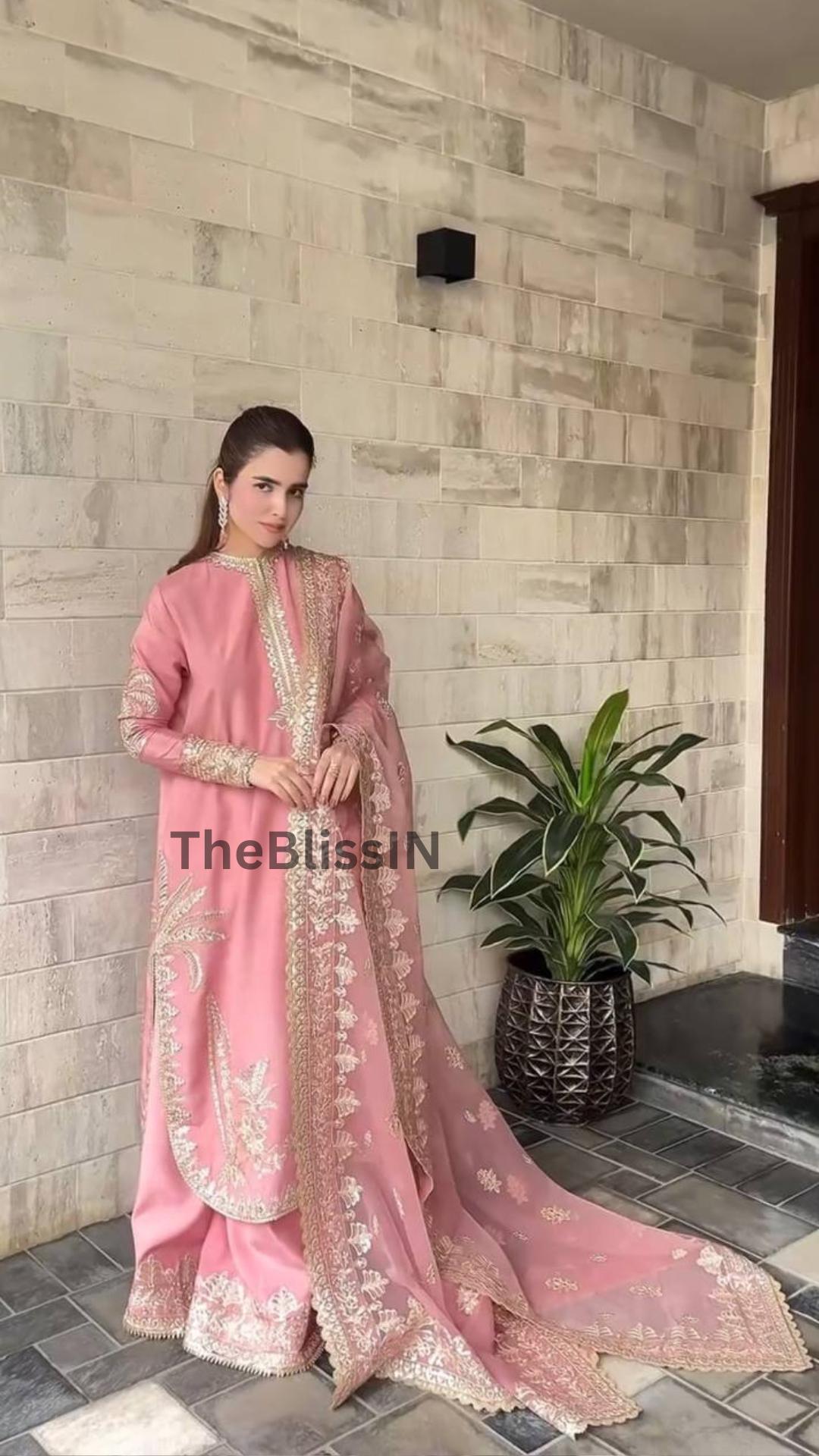Embroidered Georgette Palazzo Suit Set: Indian Wedding Party Wear