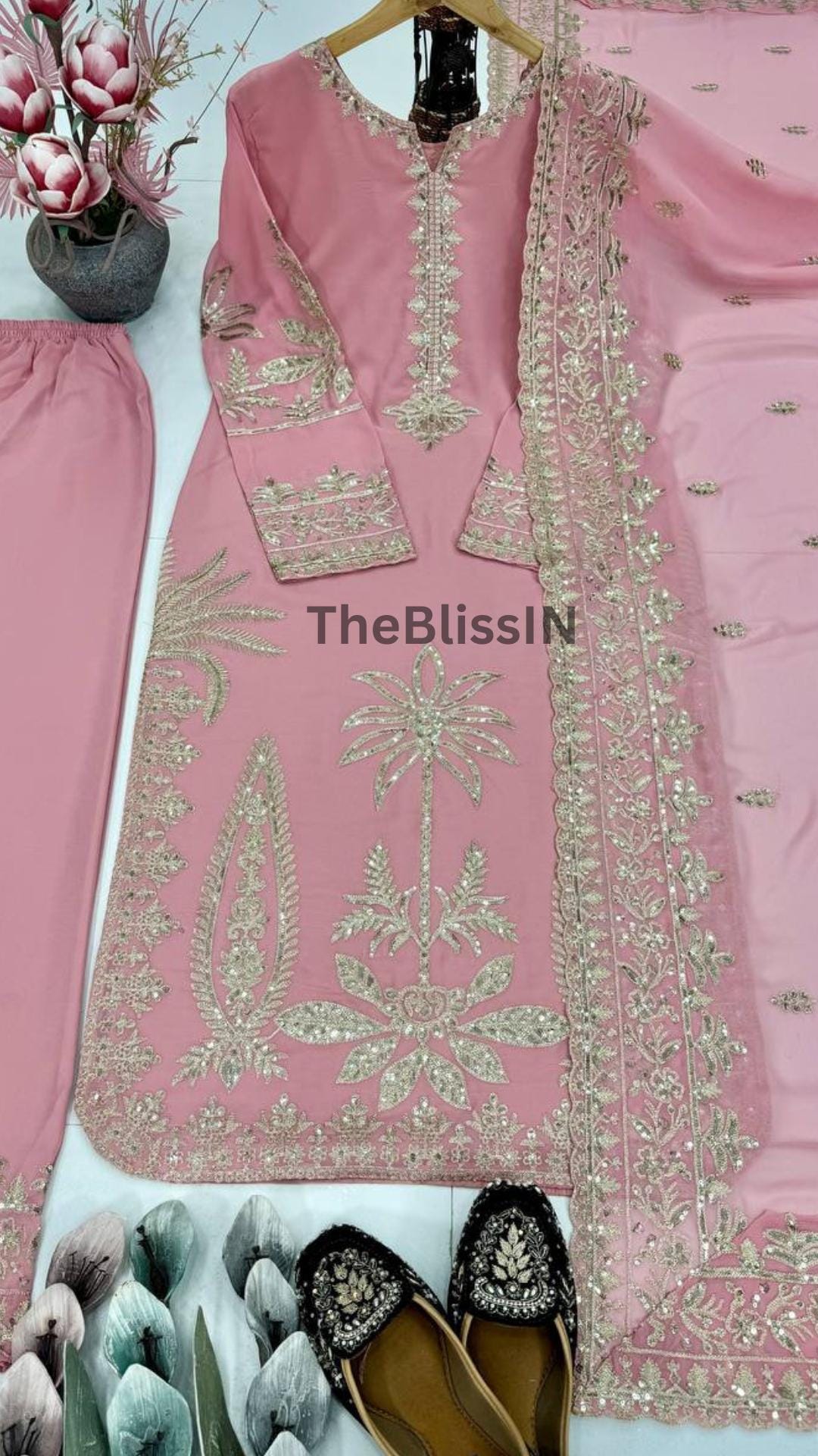 Embroidered Georgette Palazzo Suit Set: Indian Wedding Party Wear