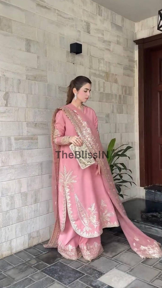 Embroidered Georgette Palazzo Suit Set: Indian Wedding Party Wear