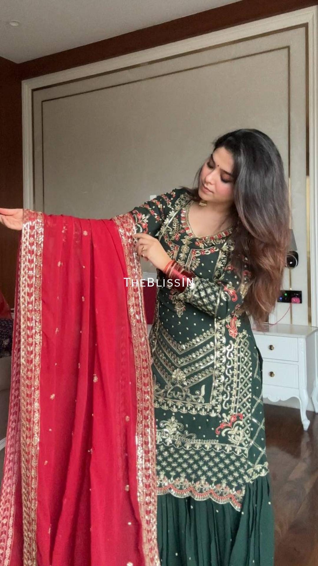 Pure Pakistani Wedding Wear Sharara Suit Set In Faux Georgette and Embroidered Dupatta