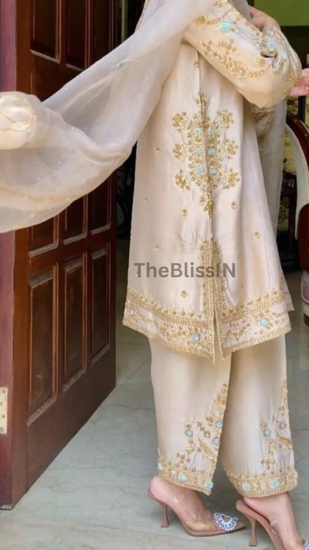 Exclusive Beige Natural Silk Embroidery Kurta Set with Four-Side Lace Dupatta