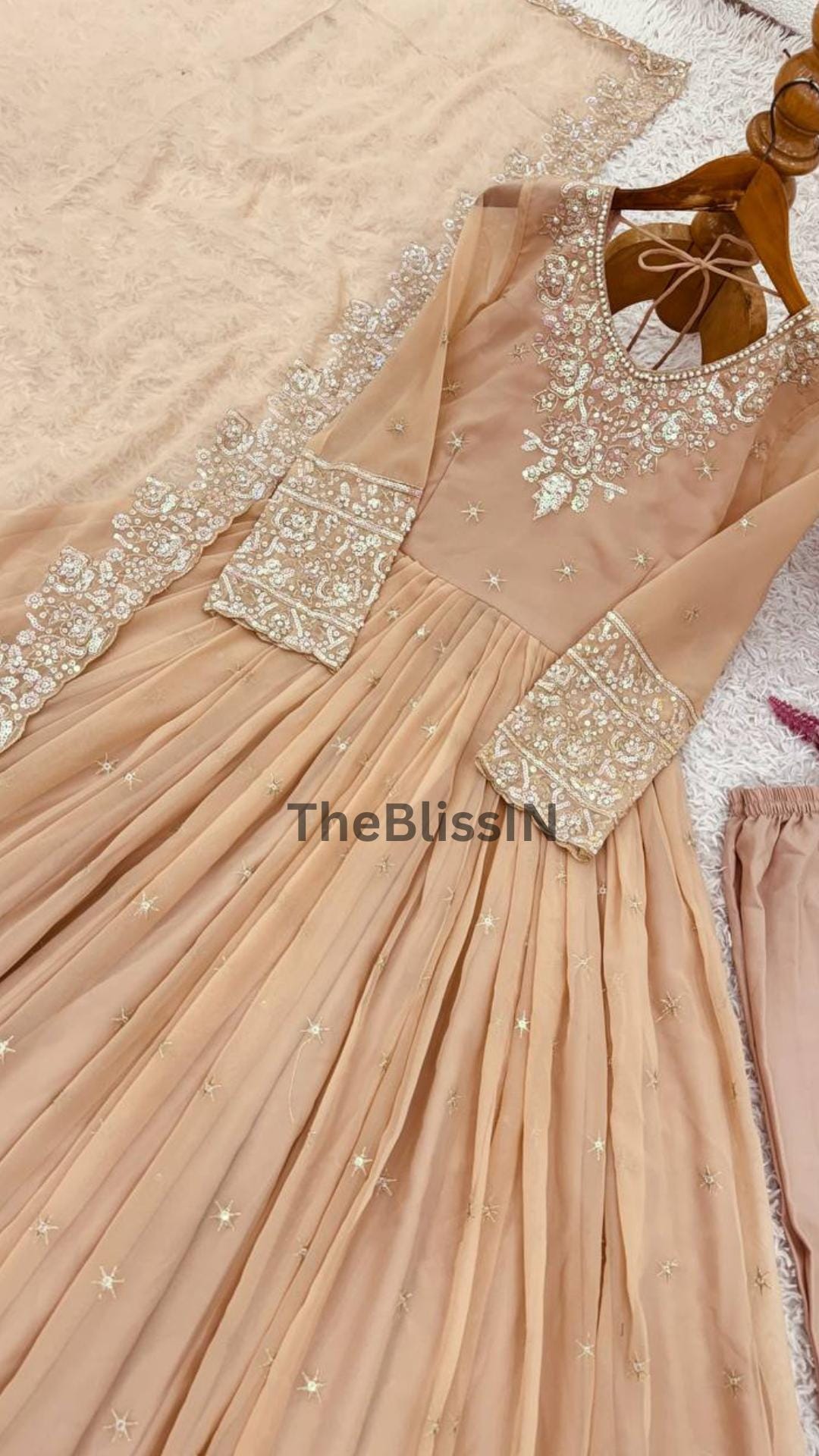 Embroidered Georgette Anarkali Gown Set: Indian Party Wear with Dupatta