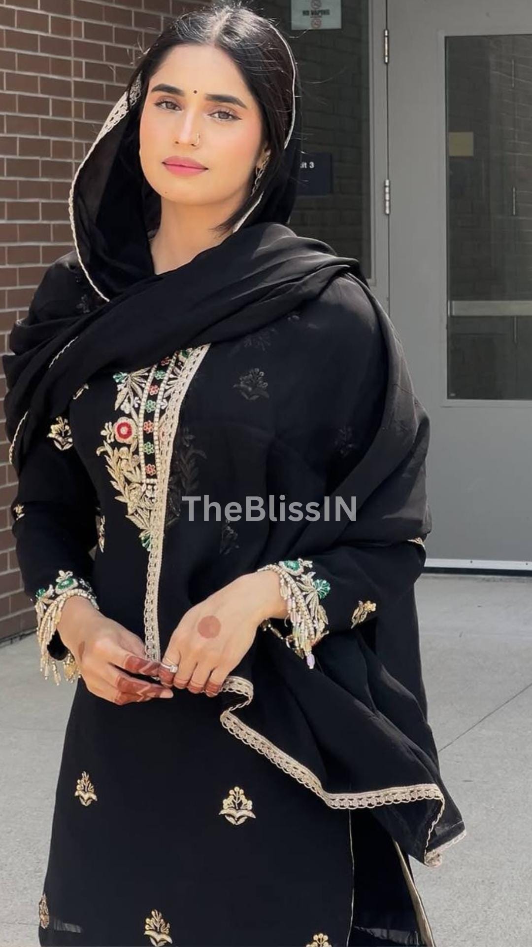 Chinon Silk Black Sharara Suit Set with Sequin Embroidery & Lace Dupatta