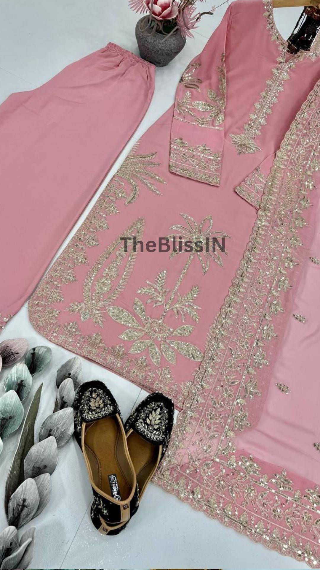 Embroidered Georgette Palazzo Suit Set: Indian Wedding Party Wear