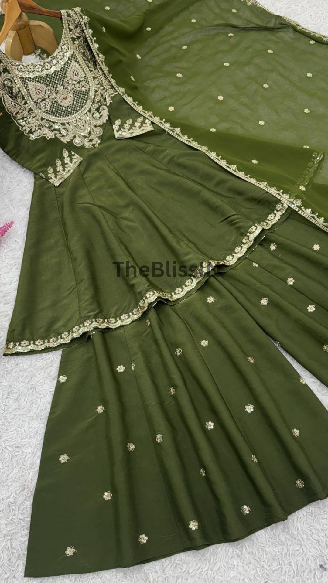 Pakistani Dark Green Eid Dress For Women's -  Sharara For Wedding
