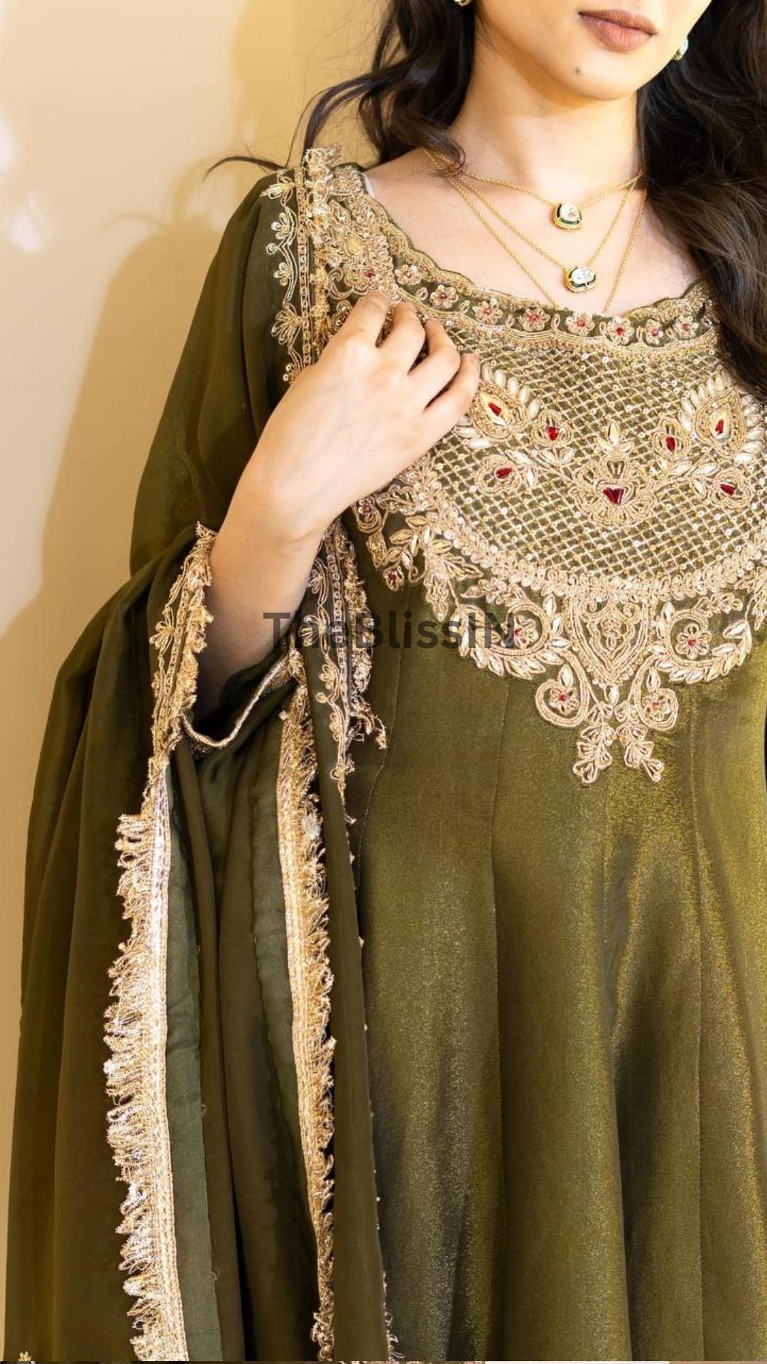 Pakistani Dark Green Eid Dress For Women's -  Sharara For Wedding