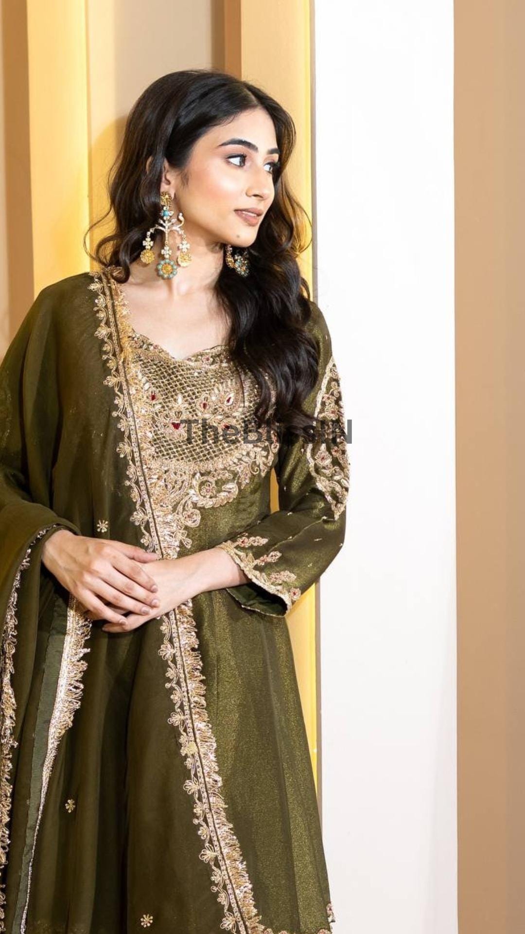 Pakistani Dark Green Eid Dress For Women's -  Sharara For Wedding