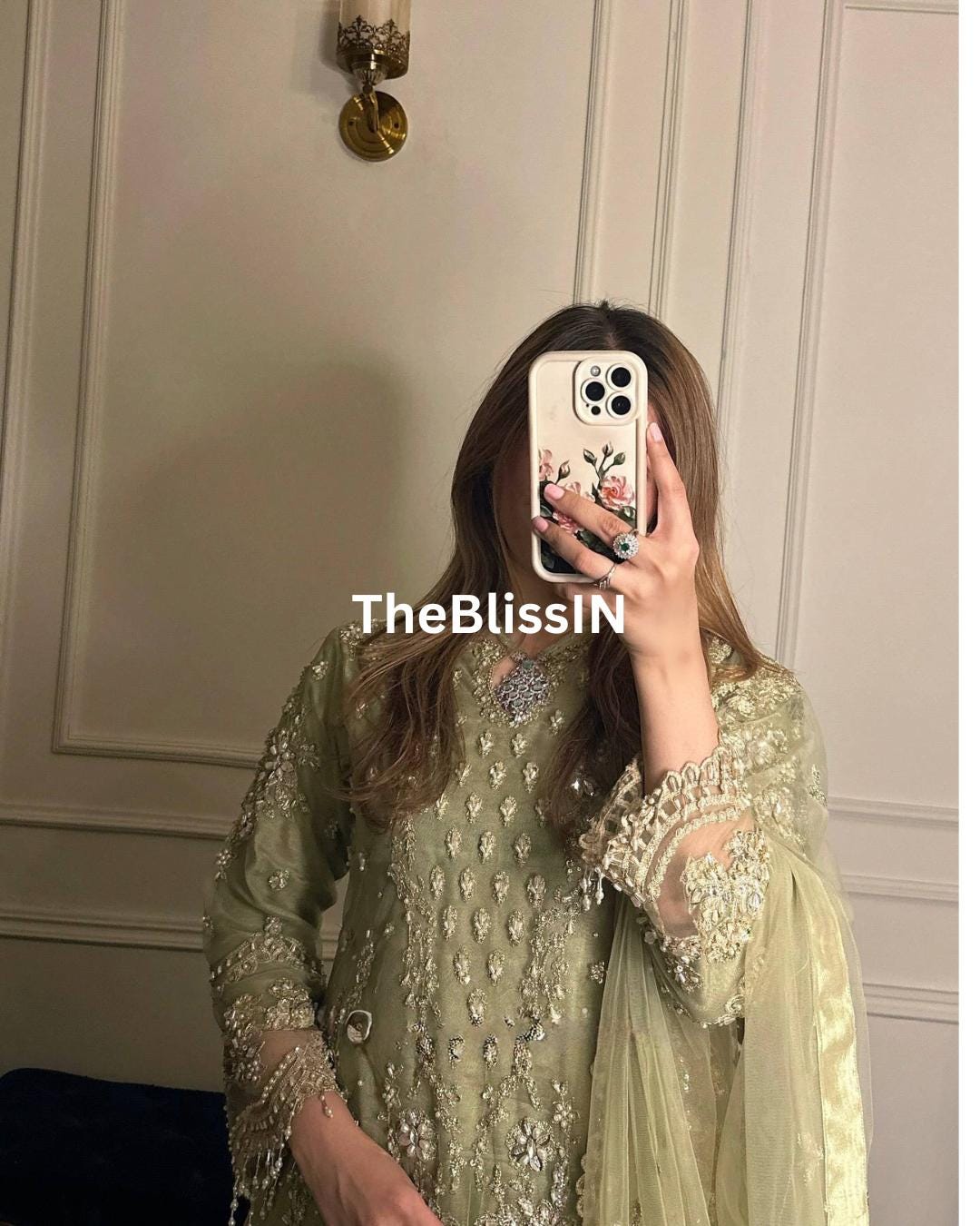 Embroidered Faux Georgette Palazzo Suit: Sequin Indian Wedding Guest Outfit
