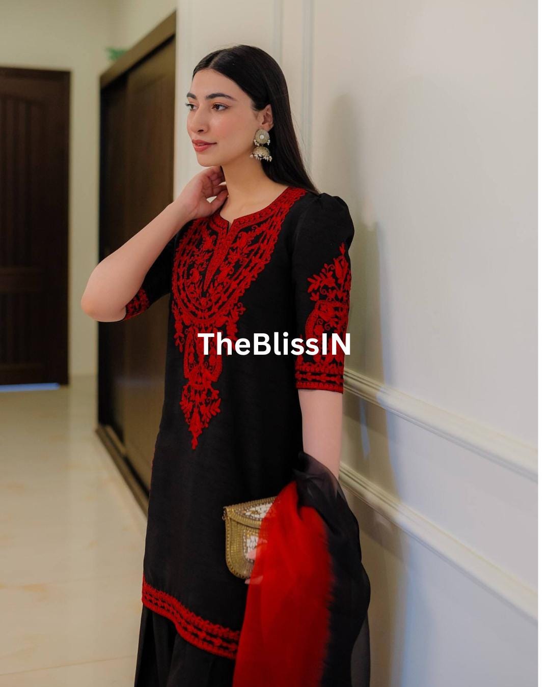 Comfortable Chinon Silk Embroidered Top and Palazzo Set with Tabby Silk Dupatta