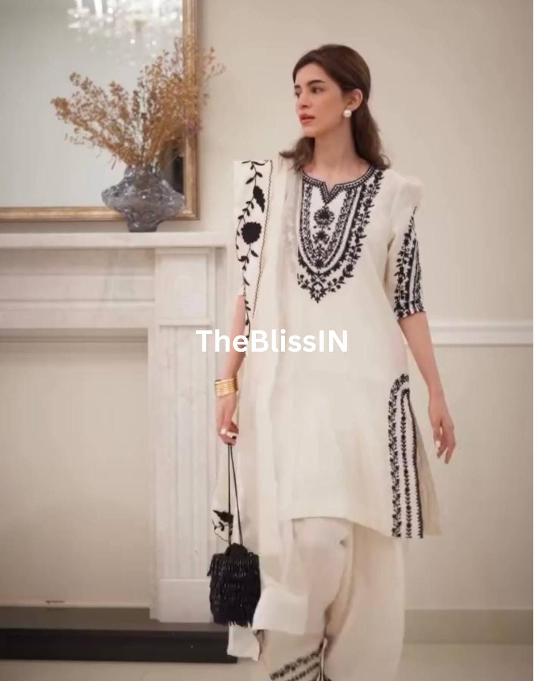 Embroidered Crepe Palazzo Suit Set: Pakistani Designer Party Wear