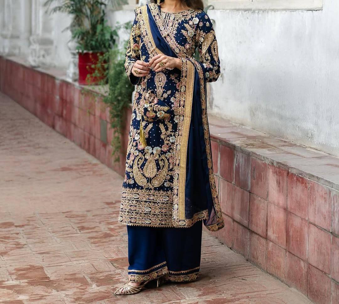 Designer Georgette Kurti Palazzo Set with Dupatta | Heavy Sequin, Thread & Zari Embroidery Work