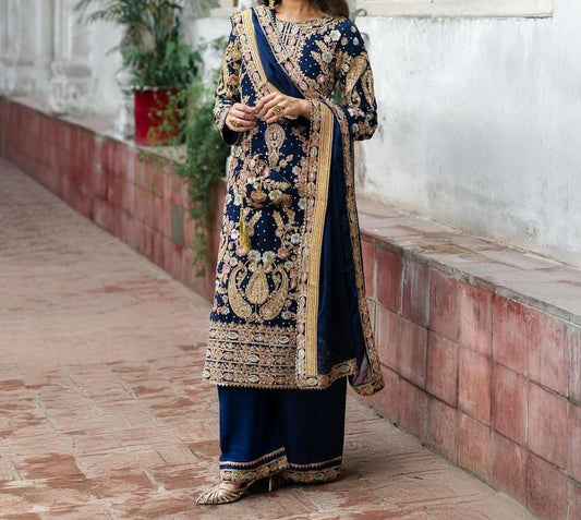 Designer Georgette Kurti Palazzo Set with Dupatta | Heavy Sequin, Thread & Zari Embroidery Work