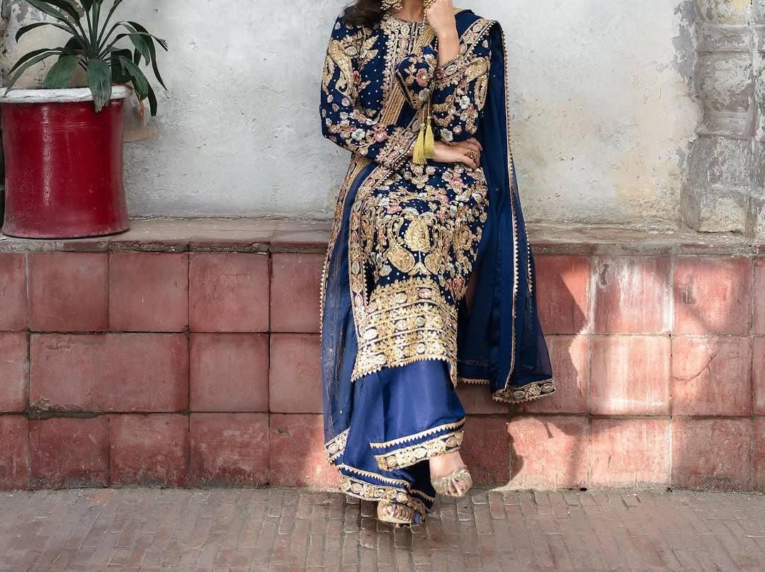 Designer Georgette Kurti Palazzo Set with Dupatta | Heavy Sequin, Thread & Zari Embroidery Work