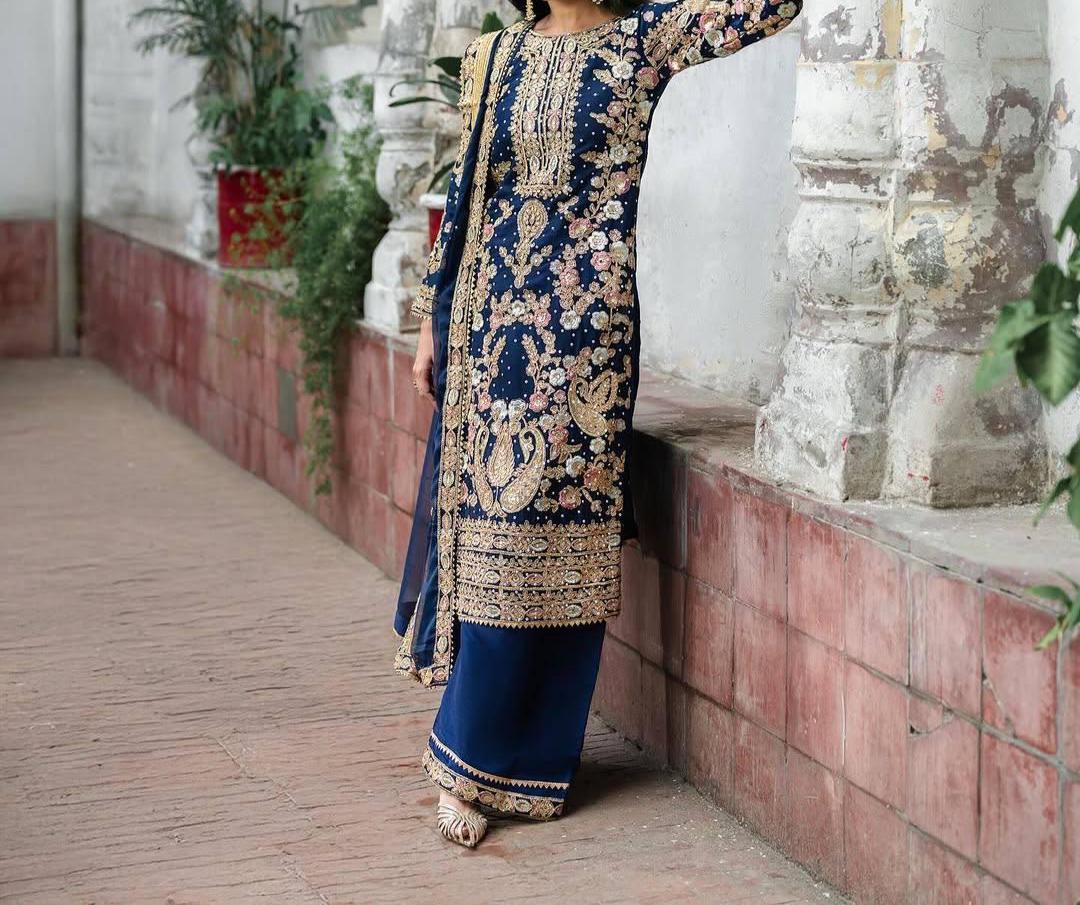 Designer Georgette Kurti Palazzo Set with Dupatta | Heavy Sequin, Thread & Zari Embroidery Work