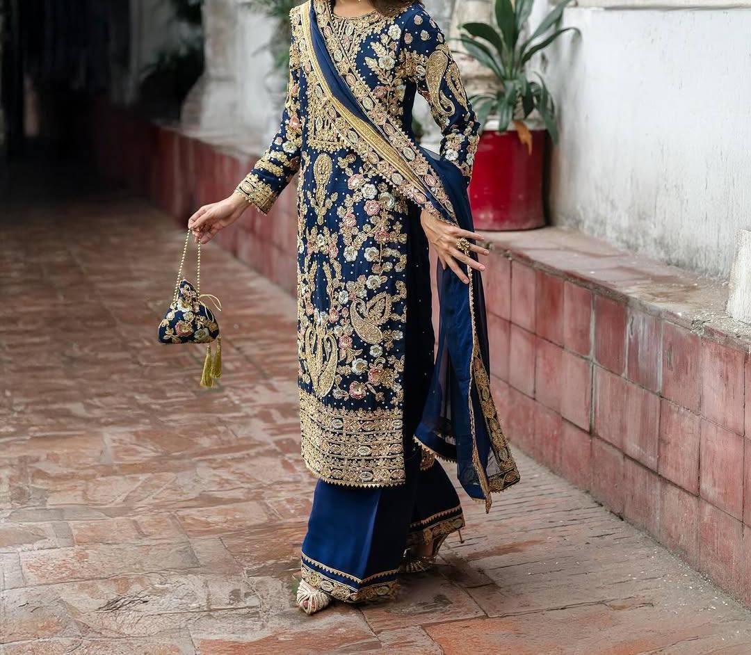 Designer Georgette Kurti Palazzo Set with Dupatta | Heavy Sequin, Thread & Zari Embroidery Work