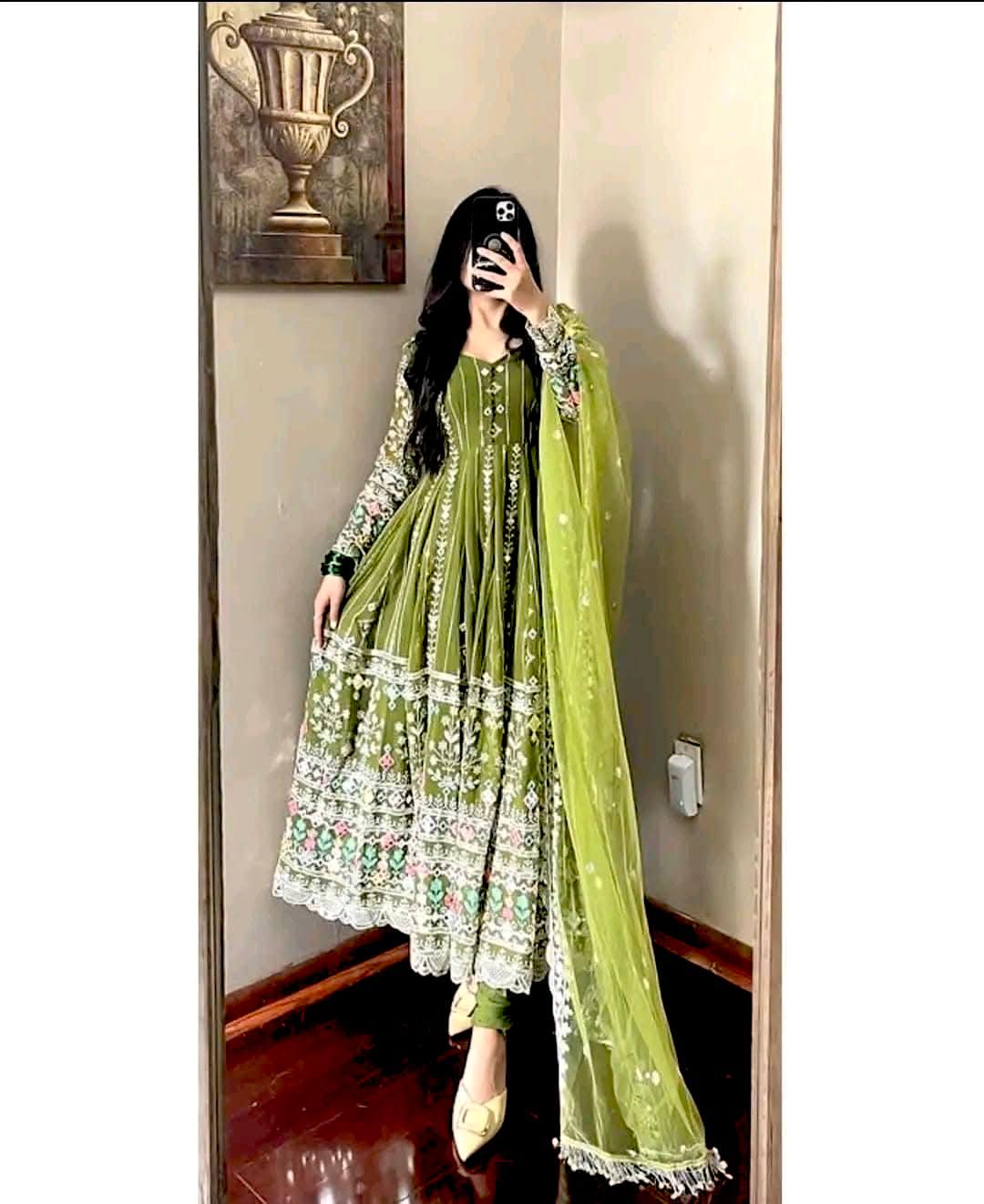Designer Faux Georgette Anarkali Gown Set | Heavy Zari & Sequin Embroidery Work | Party Wear