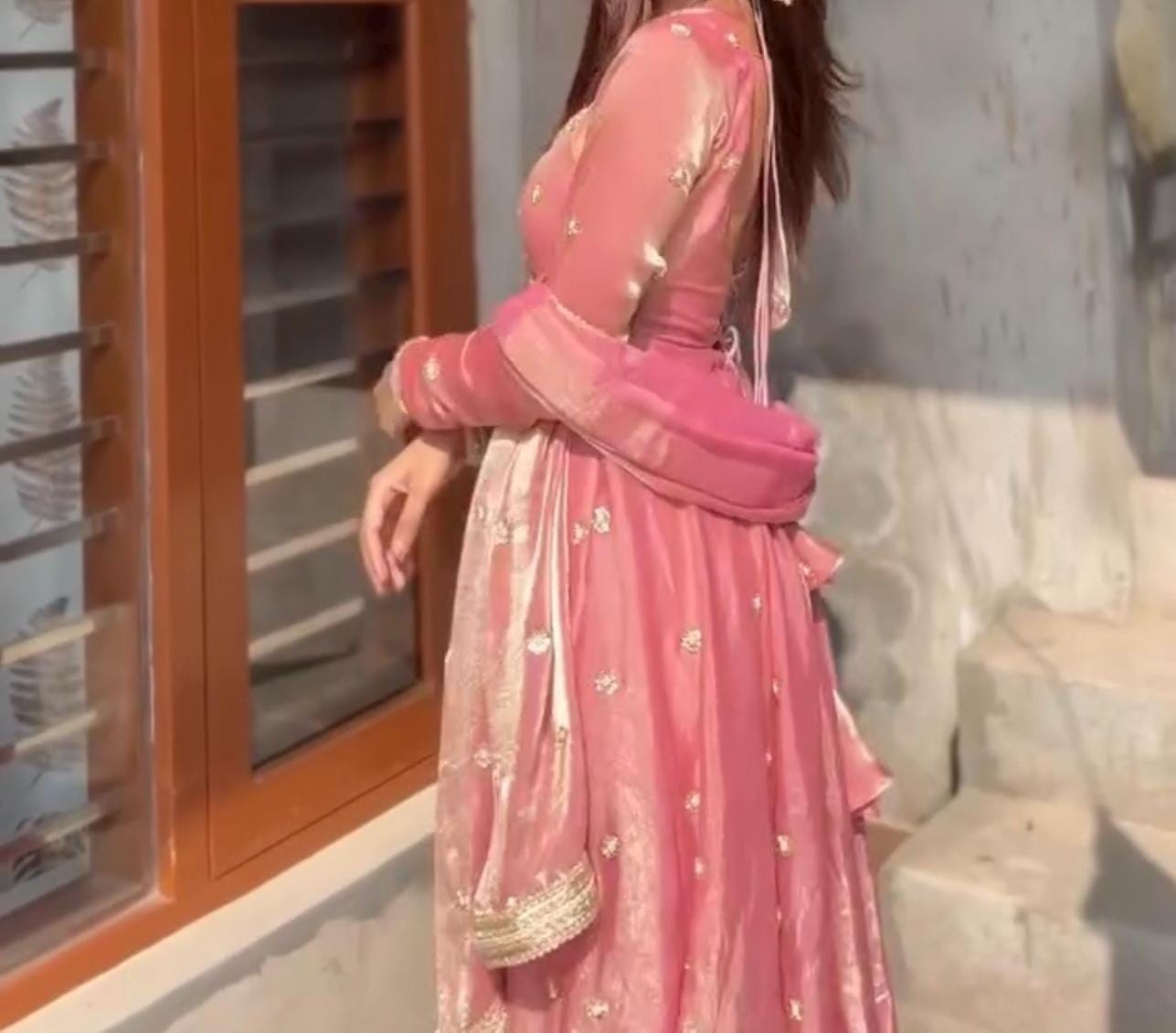 Designer Party Wear Silk Gown Set | Heavy Embroidery Sequins Gown with Dupatta & Pant